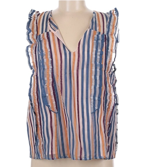 Maeve by Anthropologie Striped Elisabetta Sleeveless Top with Ruffles. Size 8. - Picture 5 of 11